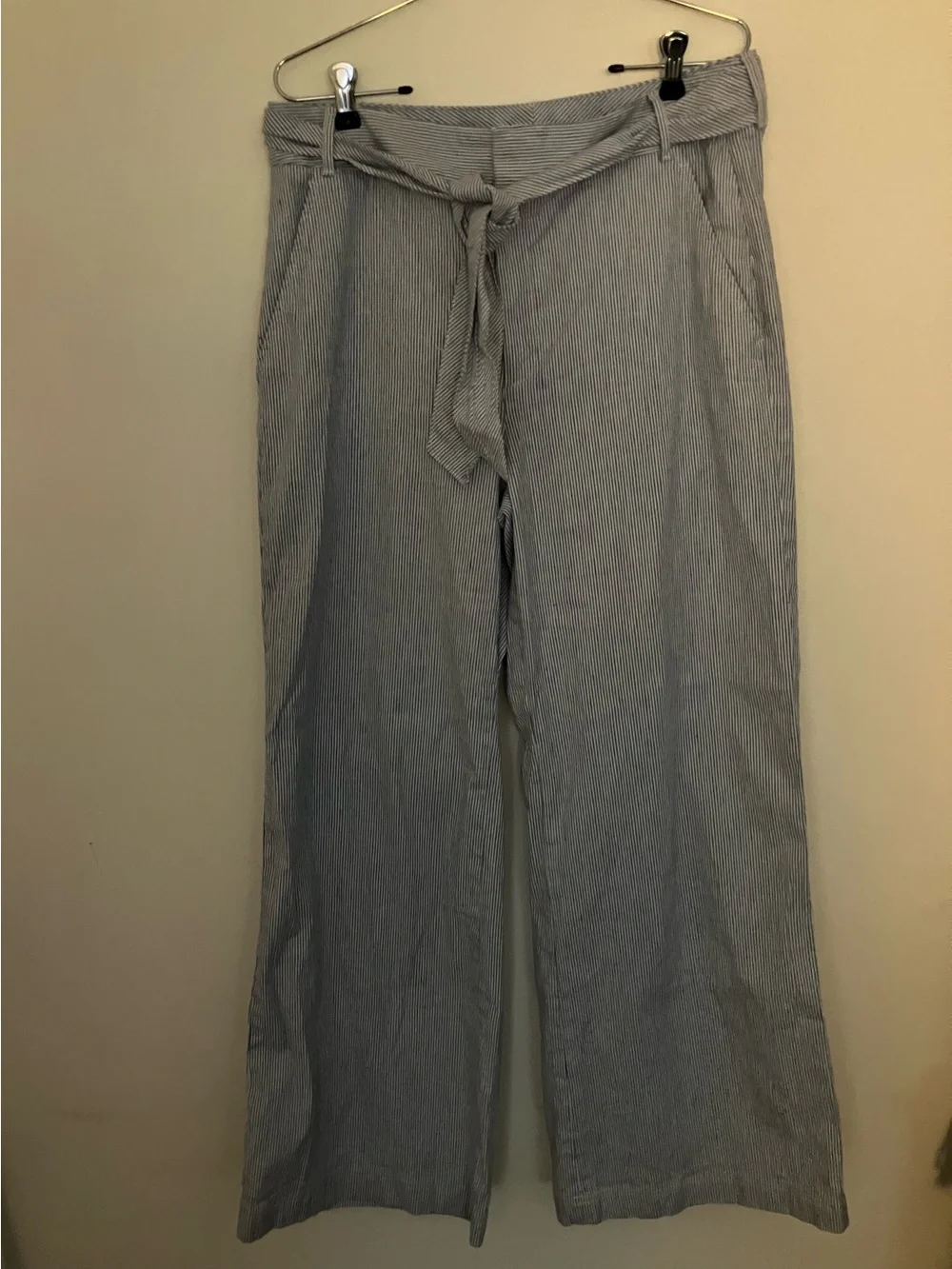 LIKE NEW! BANANA REPUBLIC BLUE PINSTRIPE WIDE-LEG TIE WAIST LINEN  PANTS SIZE 12